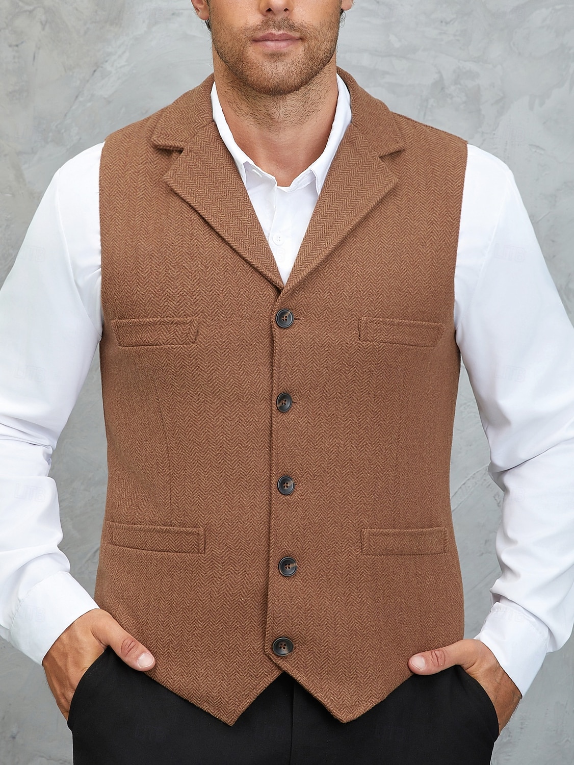 Herren Tweedweste Weste Formell Hochzeit Urlaub Täglich Mode Klassisch Frühling Herbst Tasche Knöpfe Tweed Polyester Bequem Einfach Fischgrätenmuster Einreihig Reverskragen mit Schlitz Normale 2025 - $35.99 –P6