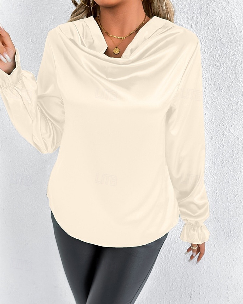 Жен. Рубашка Elegant Нарядный Атласный верх Драпировка Сплошной цвет Стиль На каждый день Длинный рукав Вырез-хомут Обычные топы Повседневные На выход Черный Розовый Зеленый Абрикосовый Весна Осень 2026 - $27.99 –P20