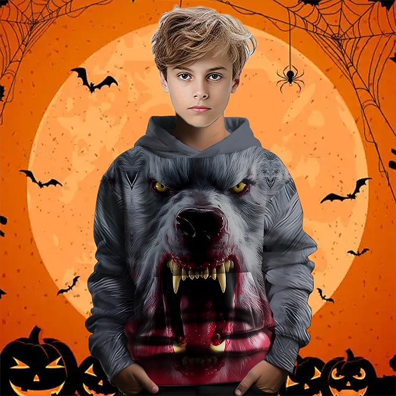 Halloween Pojkar 3D Grafisk Huvtröja Långärmad Vår Höst Mode Streetwear Barn 4-12 år Huva Utomhus Ledigt Dagligen Normal 2025 - $18.99 –P2