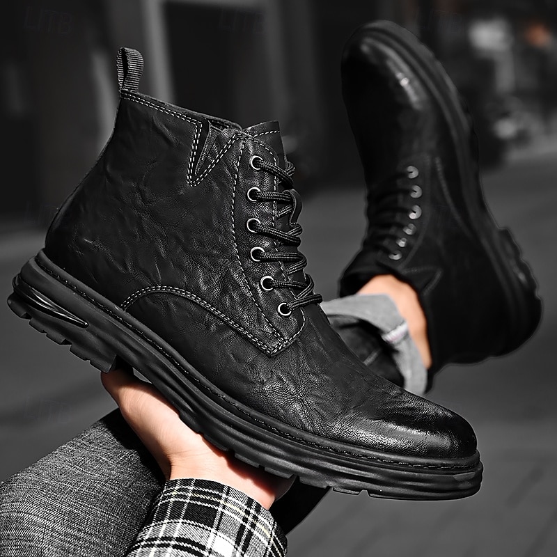 Per uomo Stivali Retrò Camminata Vintage Quotidiano PU Confortevole Stivali a Metà Polpaccio Allacciatura Nero Cachi Primavera Autunno del 2026 a $59.99 –P11