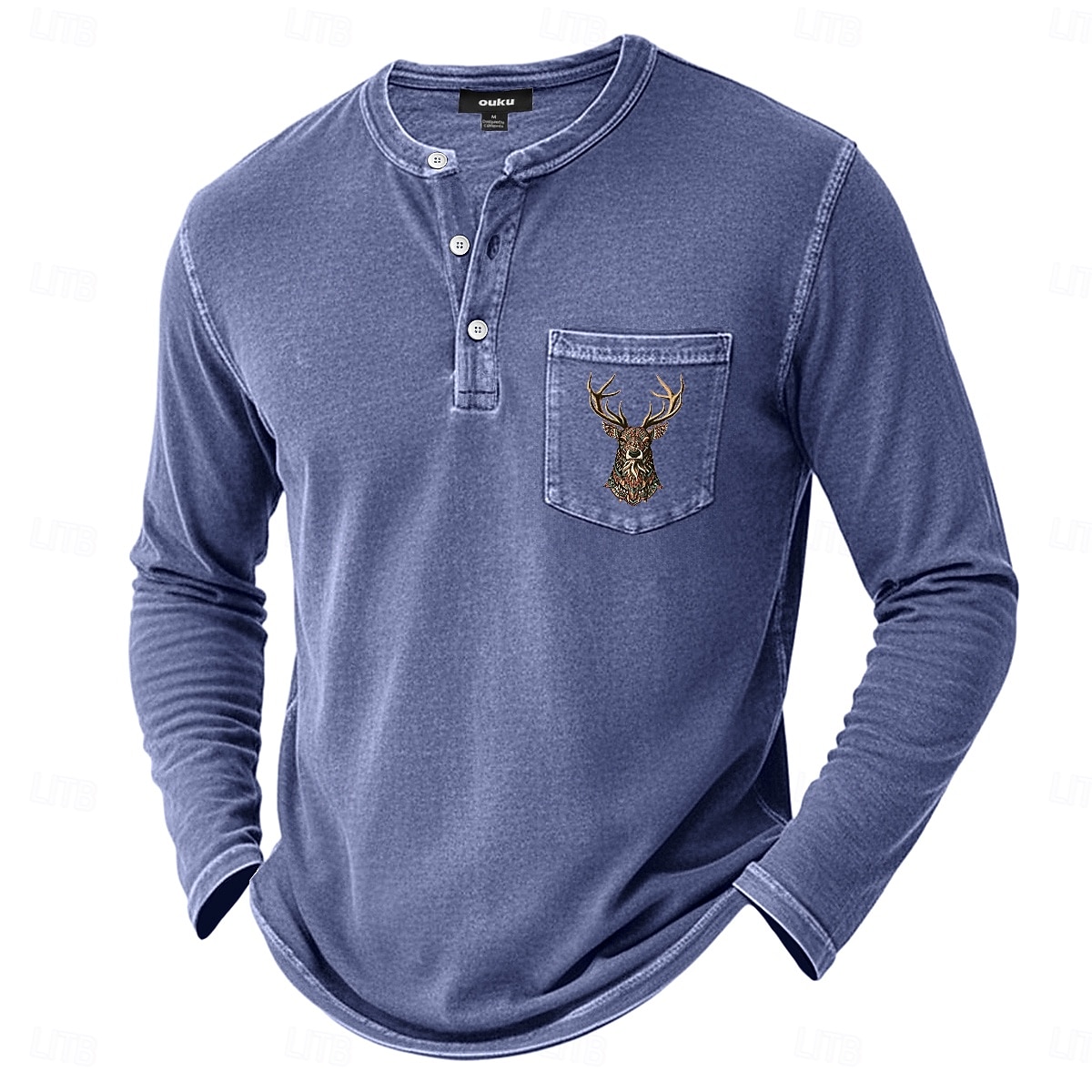 SoftFade™ Men's Henley Shirt 100% Cotton Acid Wash Shirt T shirt Tee Long Sleeve Vintage Retro Vintage Casual Distressed Pocket Garment Dyed Faded Henley Casual Spring Fall Purple Henley T-Shirt 2026 - $31.99 –P8