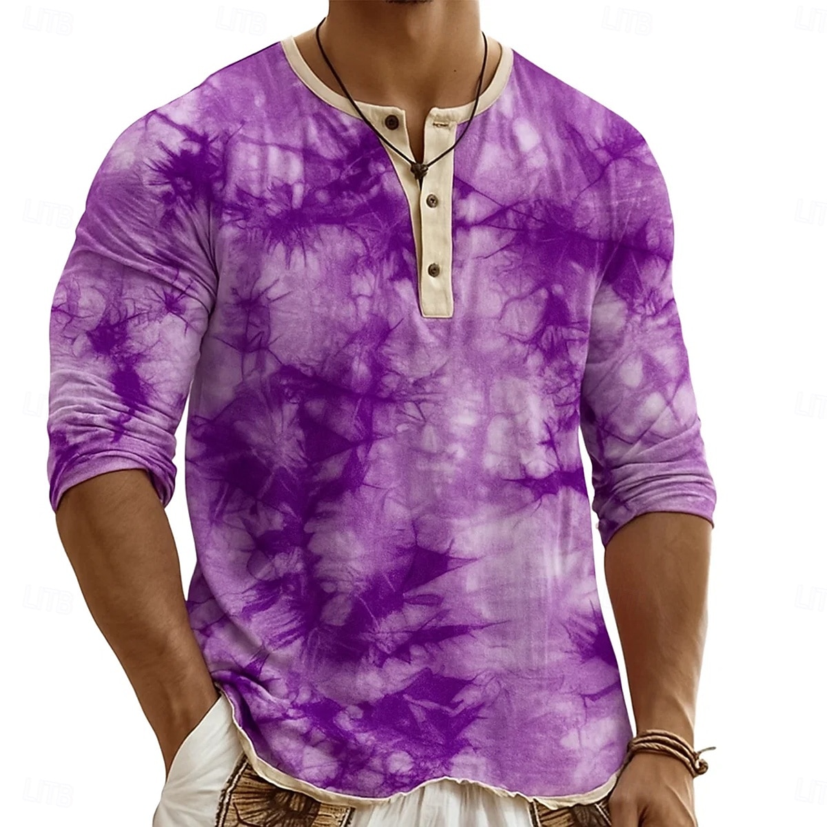 Homme Chemise Henley T-shirt Haut Henley manche longue Teinture par nouage Mode Designer Occasionnel Tie Dye Bloc de Couleur Boutons Henley Occasionnel Quotidien Extérieur Été Printemps Toutes saisons de 2026 ? $21.99 –P5