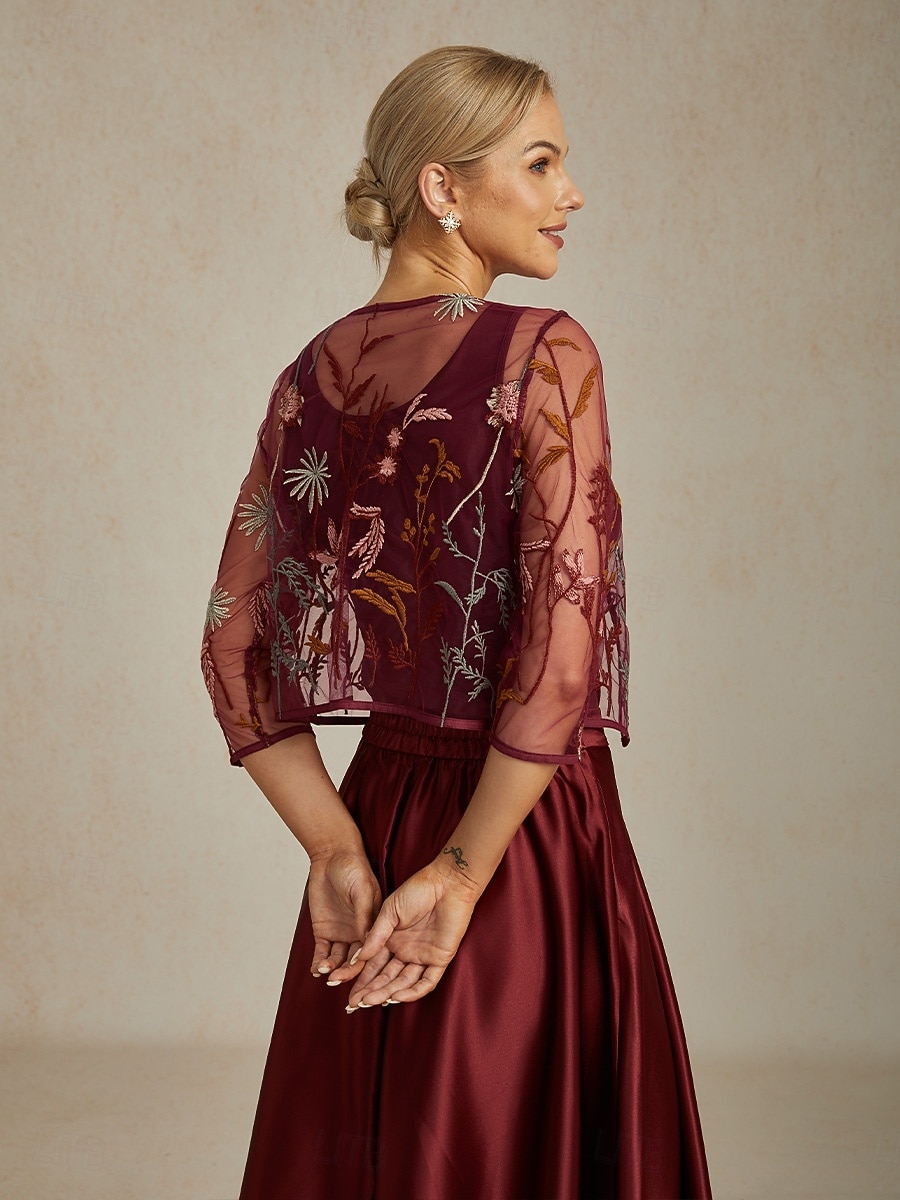 Γυναικεία Δαντελένια μπλουζάκια Φλοράλ Κομψό Στυλάτο Στρογγυλή Ψηλή Λαιμόκοψη Crop Tops Επισκέπτης γάμου Βραδινό Ρούχα για Πάρτυ Δαντέλα Κεντητό Κρασί Καλοκαίρι Άνοιξη Φθινόπωρο 2025 - AU $81.65 –P2