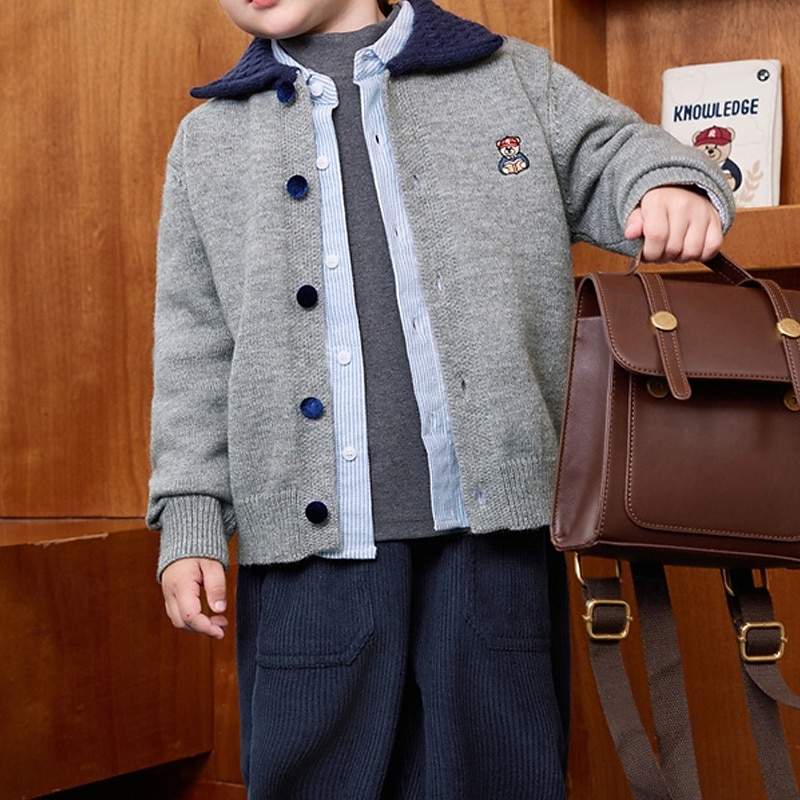 Barn Unisex Baseballjackor Ytterkläder Färgblock Långärmad Komfort Knappar Mjukt Täcka Utomhus Mode Dagligen Grå Vår Höst 4 år + 2025 - $37.99 –P5