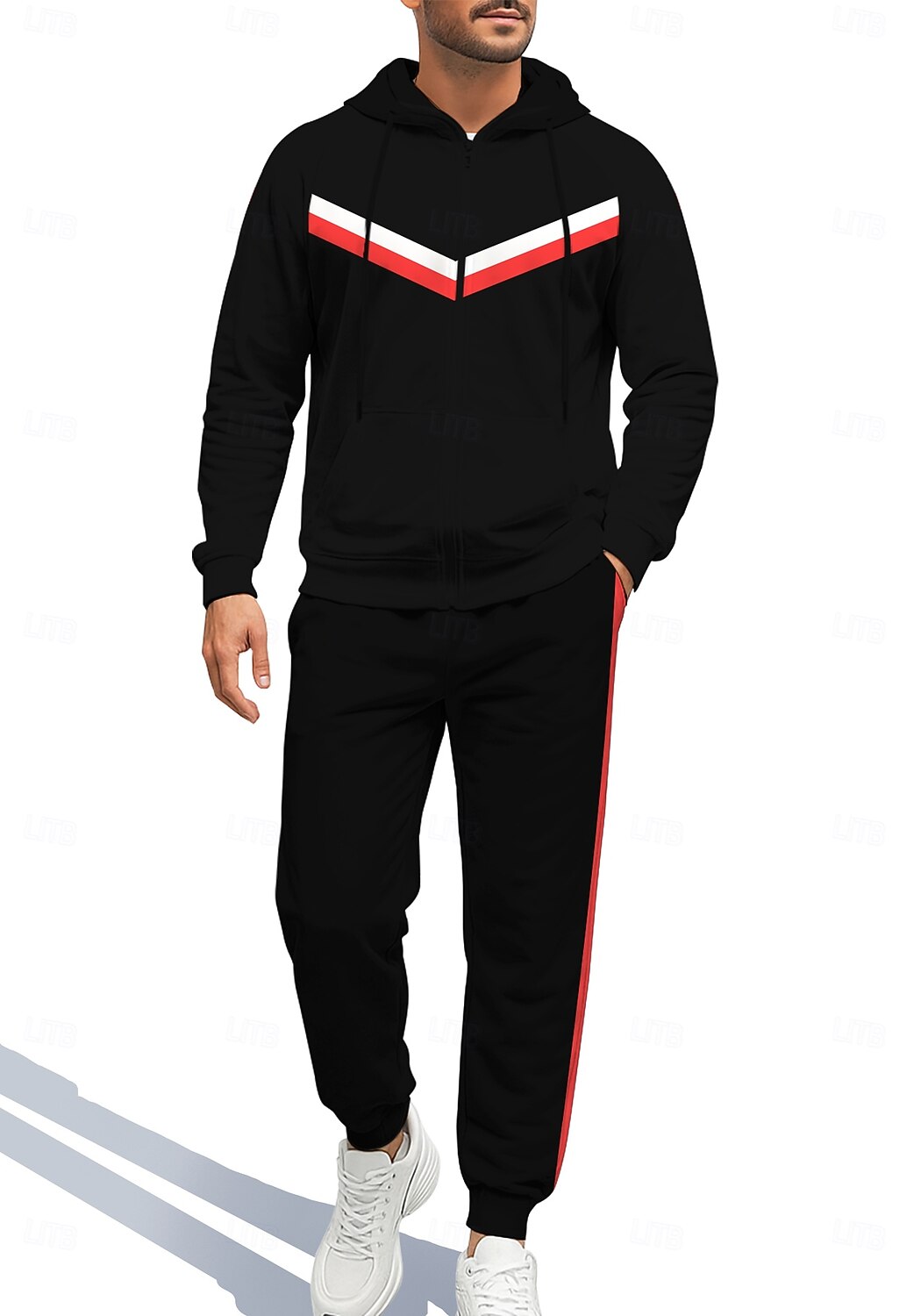 Hombre Sudadera Tracksuit Sudadera con cremallera Correa Bolsillos Geométrico Pantalones Sudadera Sudadera con capucha y Pantalones Otoño Rojo / negro Entrenamiento de gimnasio Casual Baloncesto 2025 - $41.99 –P3