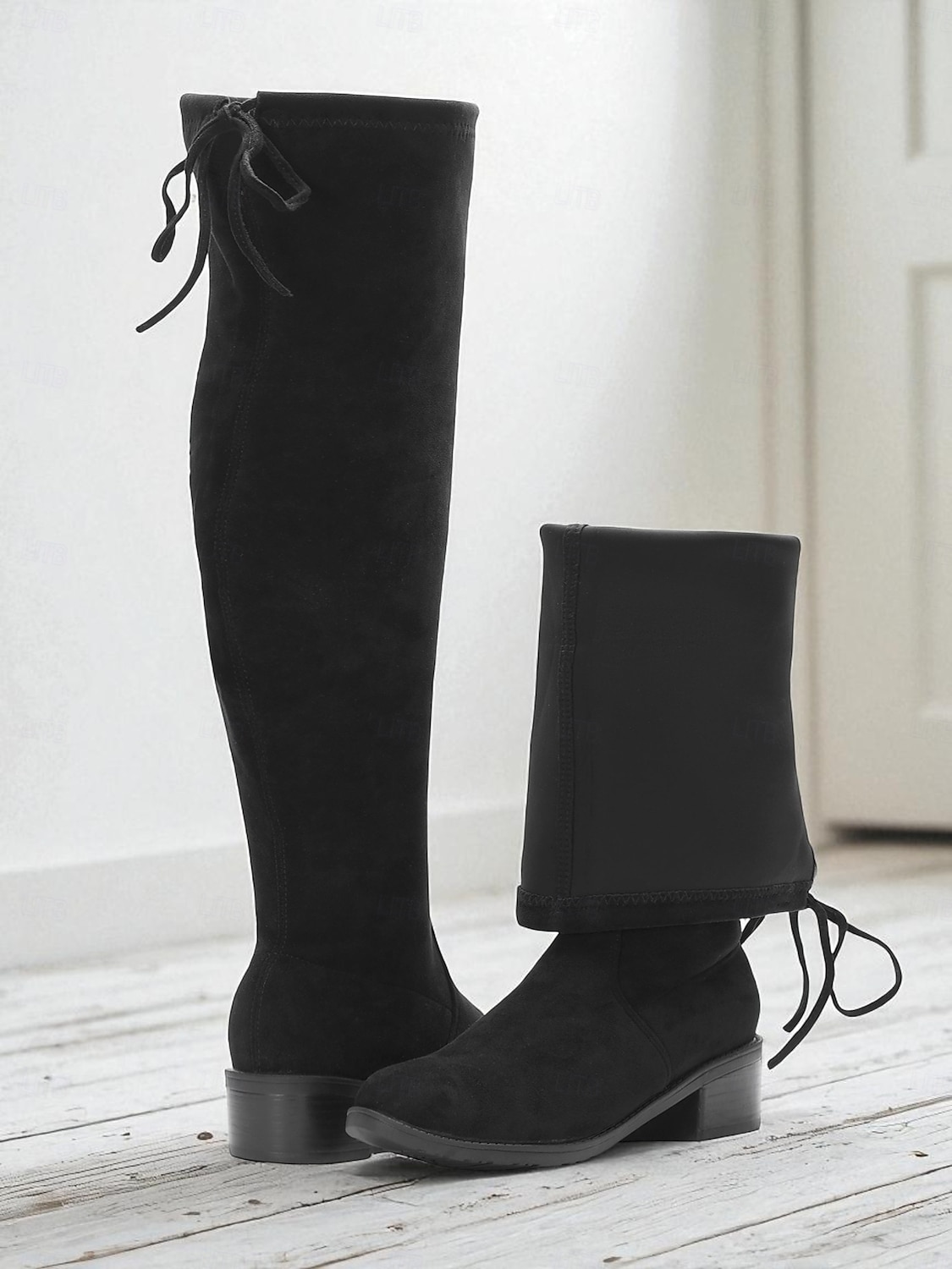 Svarte damestøvletter med ekstra bred passform over kneet, stilige og komfortable støvler for store størrelser, perfekte for avslappet gatestil og høst-/vinterantrekk 2025 - $59.99 –P2