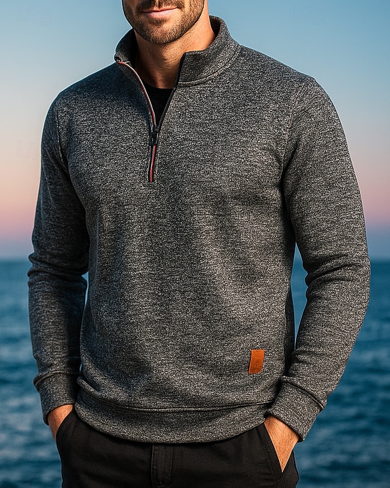 Per uomo cima dell'escursionismo Maglione con cerniera a un quarto Manica Lunga Collo alla coreana Maglietta Top Esterno Leggero Elastico Traspirante Inverno Zip a un quarto Poliestere Grigio scuro del 2025 a $7.49 –P1