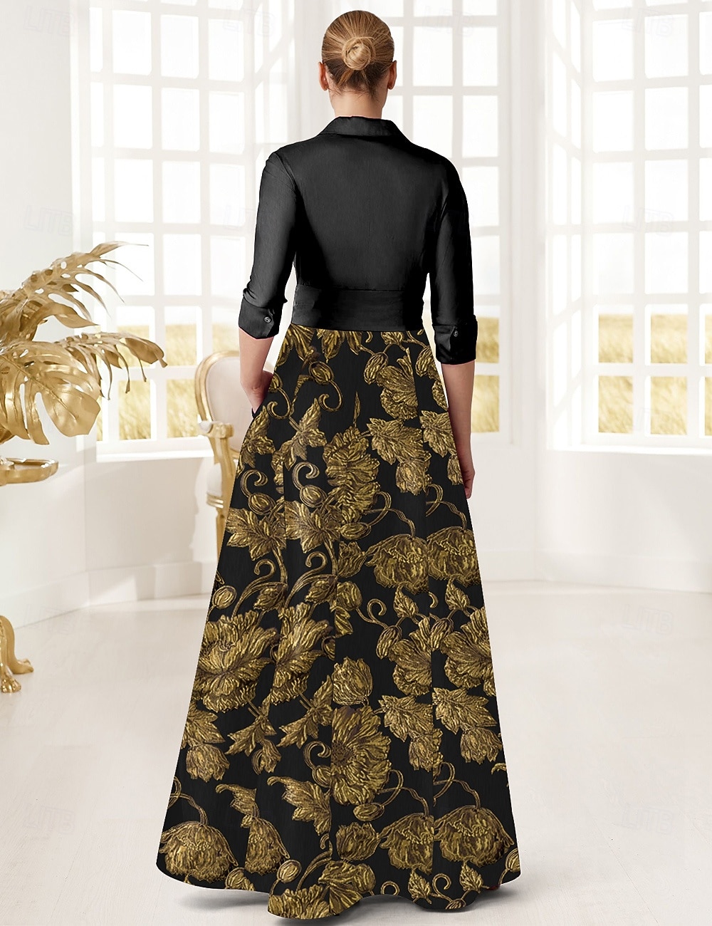 A-Line Floor Length Shirt Dress Wedding Guest Dress Formal Dresses Mother of the Bride Dress 3/4 Length Sleeve Shirt Collar Elegant Formal Holiday Birthday Satin with Bow(s) 2026 - $176.39 –P2