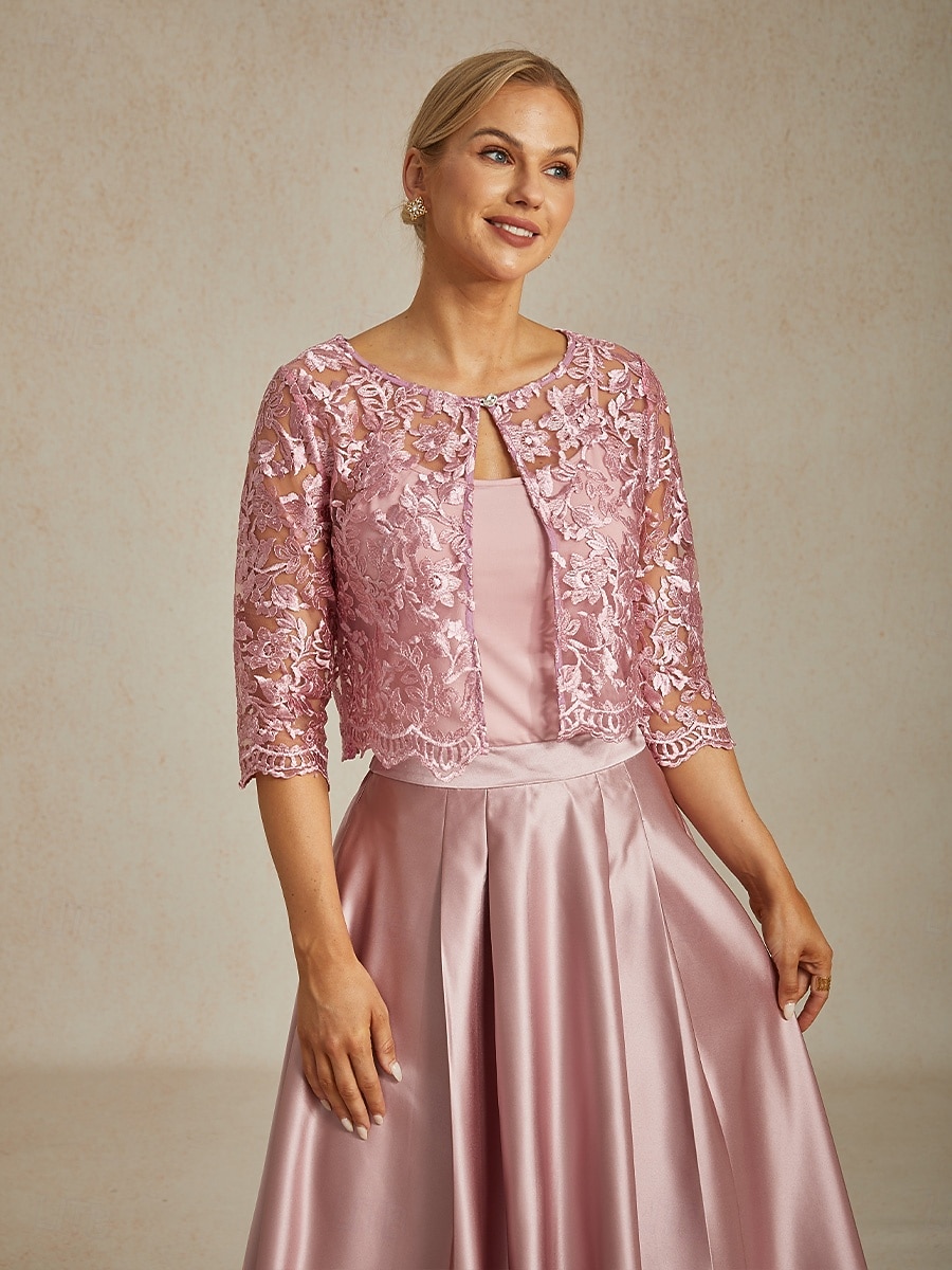 Dámské krajkové topy, bunda, květinový vzor, elegantní, párty, kulatý výstřih, crop topy, svatební, host, večírek, večerní oblečení, krajka, vyšívaná, světle růžová, léto, jaro, podzim 2025 - $49.99 –P4