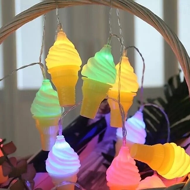 2026年 アイスクリーム 3D ランプ フェアリー ストリング ライト ガーランド LED ストリング ライト 屋外 子供のパーティー 装飾 寝室  コレクション – $14.49 –P4