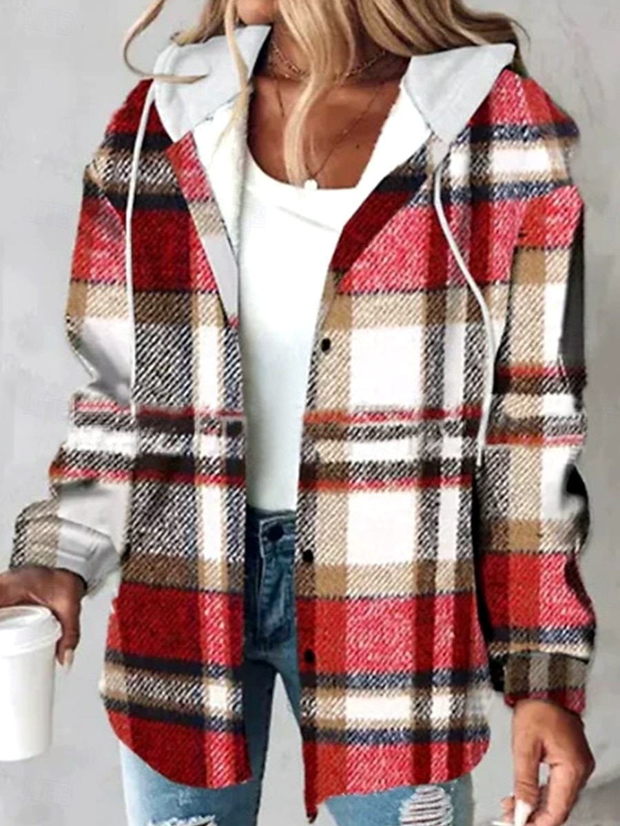 Damen Kapuzenpullover Druck Fronttasche Grafik Geometrisch Karomuster Vintage Lässig Langarm Mit Kapuze Normale Oberteile Lässig Straße Alltagskleidung Rote Braun Grün Hell Gray Herbst Winter 2026 - €32.99 –P5