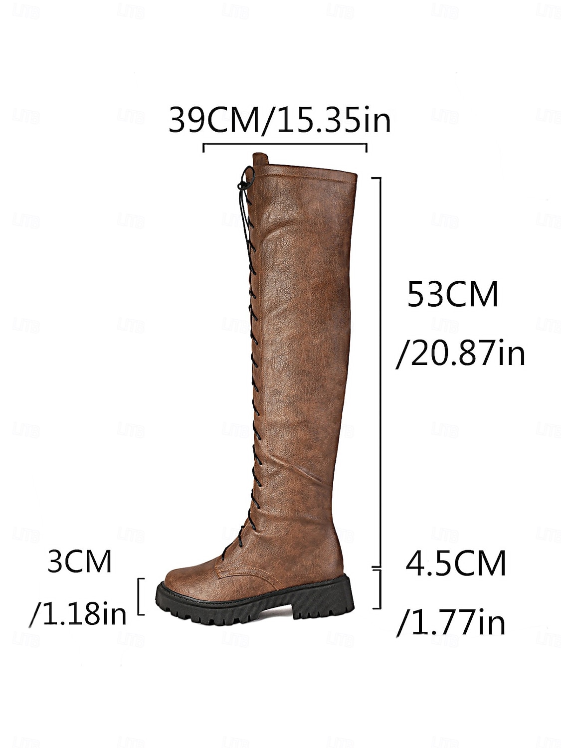 Botas femininas marrons de couro sintético com cadarço acima do joelho - botas estilo equestre knightcore com sola grossa e estilo grunge dos anos 90 para streetwear &roupas para festivais de outono de 2025 por $64.99 –P4