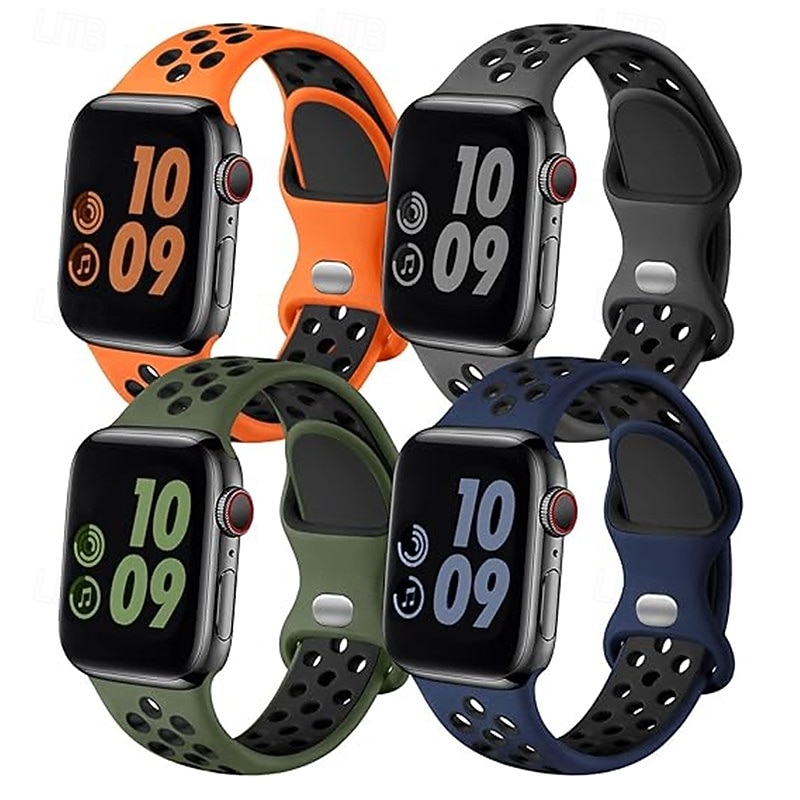 4 pezzi Cinturino Sportivo Chiusura moderna Ciclo sportivo Compatibile con Cinturino dell'Apple Watch 38mm 40mm 41mm 42mm 44mm 45mm 49mm Due toni Regolabili Silicone Cinturino di ricambio per iwatch del 2026 a $20.99 –P5