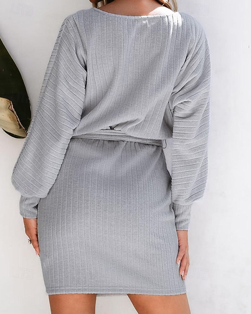 Femmes Mini Robe Robe Pull Robe Décontractée Robe fourreau Élégant Moderne Manche Chauve-souris Quotidien Fête Sortir Coupe régulière Uni manche longue Col ras du cou Grise Printemps Automne de 2025 ? $29.99 –P2