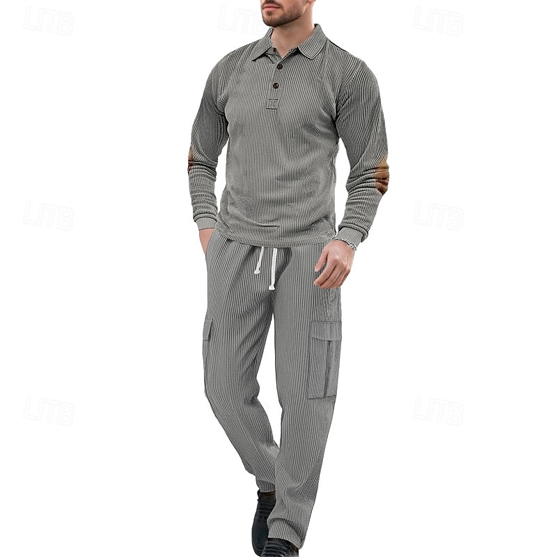 Per uomo Maglia Tuta da Ginnastica Set di abiti Bavero All'aperto Quotidiano Sportivo Coulisse Cardigan con Bottoni Tasca Blocco di colori Nero Blu marino Cachi Poliestere Abbigliamento sportivo Moda del 2026 a $49.99 –P8