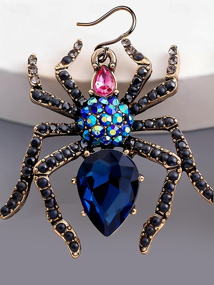 2025年 ラインストーンクリスタルのディテールが施された女性用ハロウィンスパイダードロップイヤリング。パーティーやコスプレに最適なヴィンテージゴシックスタイルのステートメントジュエリー。  コレクション – $11.99 –P4