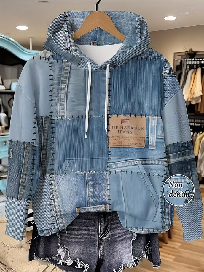 Mujer Sudadera con capucha Pullover Retazos Estampado Bolsillo delantero Graphic Geométrico Punk Activo Vintage Manga Larga Con Capucha Tops regulares Calle Uso Diario Azul Piscina Azul vaquero 2026 - $28.99 –P6