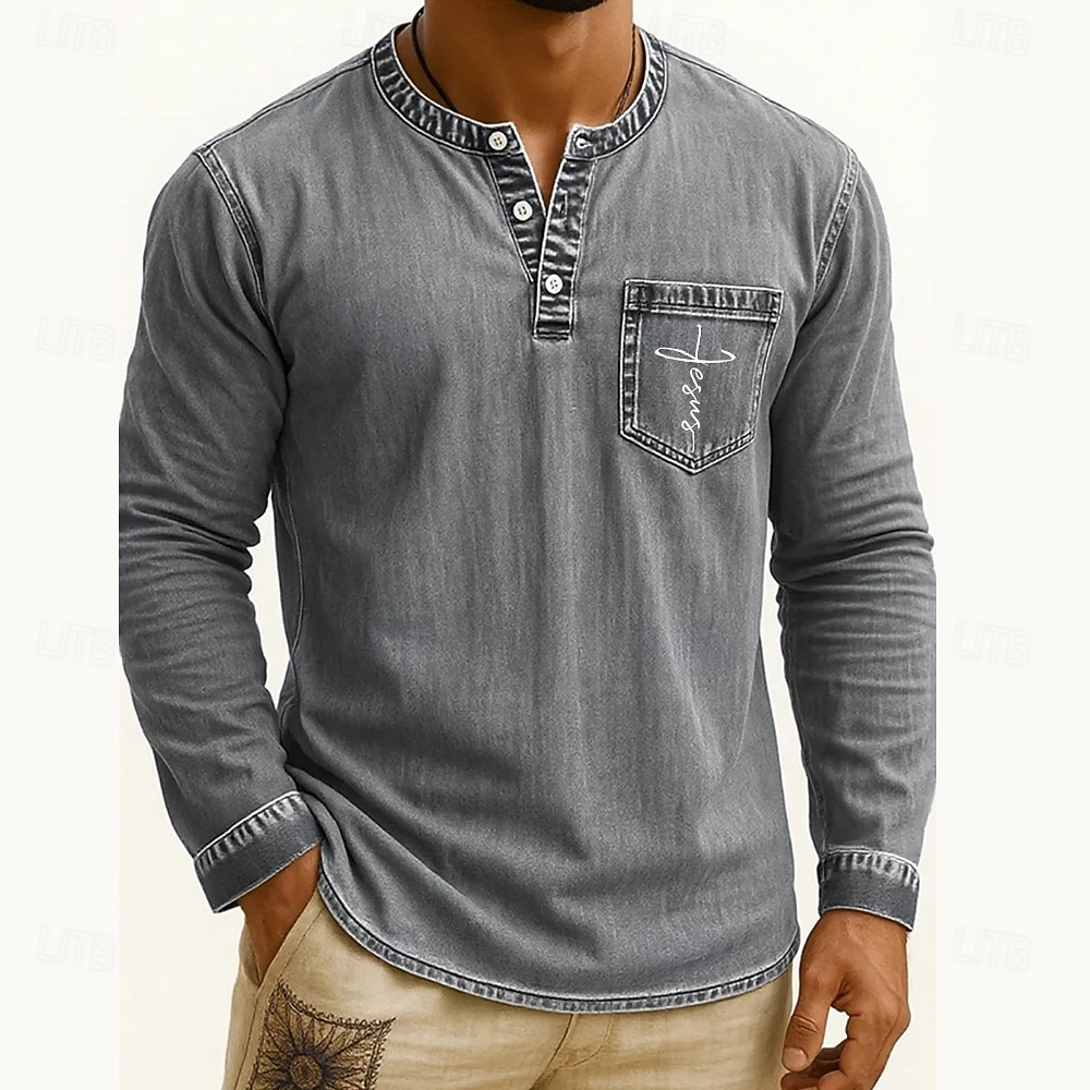 Pánské Tričko Henley Trička Tričko Top Tričko s dlouhým rukávem Dlouhý rukáv Henley Podzim Zima Retro Módní Designové Móda Retro Dovolená ulice Jdeme ven Tmavěhnědá Námořnická modř Černá Top tričko 2025 - $35.99 –P1
