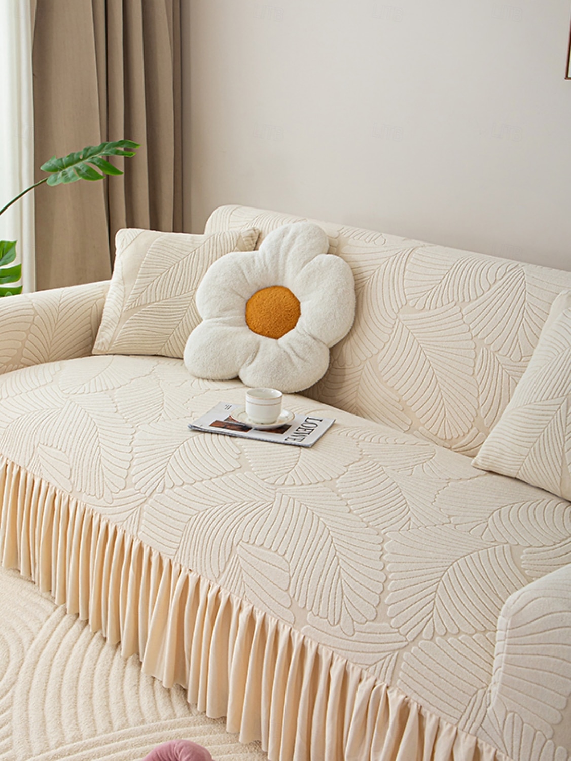 Capa de sofá com saia elástica jacquard, cor sólida premium, quatro estações, espessada, antiderrapante, universal, capa para sofás de 2026 por $50.99 –P1