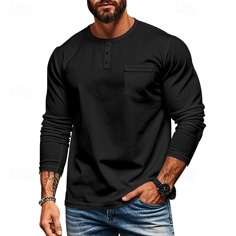 Ανδρικά Πουκάμισο Henley Κοντομάνικα Henley Top Μακρυμάνικο Συμπαγές Χρώμα Σκέτο Μοντέρνα Υψηλής Ποιότητας Καθημερινό Τσέπη Κουμπιά Χένλι ΕΞΩΤΕΡΙΚΟΥ ΧΩΡΟΥ Causal Καθημερινά 2026 - $20.99 –P14