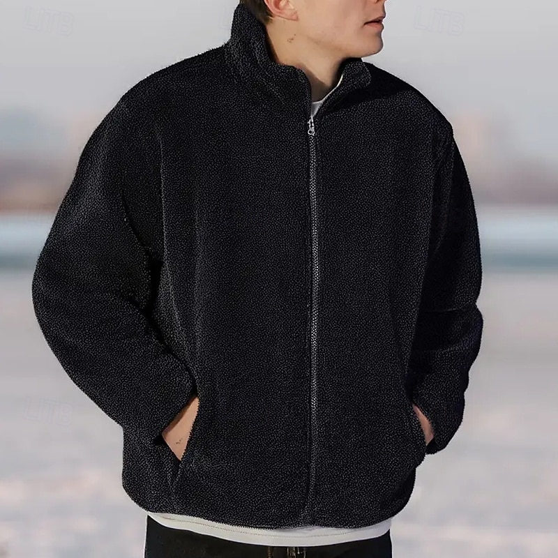 Муж. Зимняя куртка Флисовая жилетка Пальто тедди Отпуск Повседневные Сохраняет тепло Карман Флис Зима Полотняное плетение Мода Уличный стиль Воротник-стойка Обычная Черный Синий Темно-синий Серый 2026 - $22.99 –P7