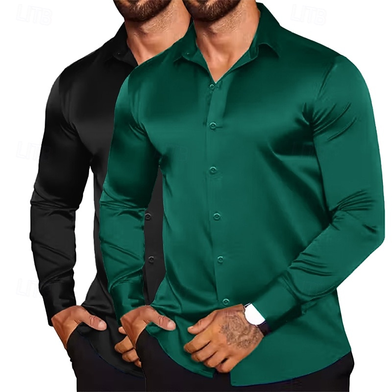 Homme Chemise Comme de la soie Chemise en satin Chemise habillée Chemise Boutonnée Uni Formel Mariage Blanc + Rouge Blanc + Vert Noir + blanc Blanc + Bleu manche longue Revers Printemps & Automne de 2026 ? $31.99 –P9