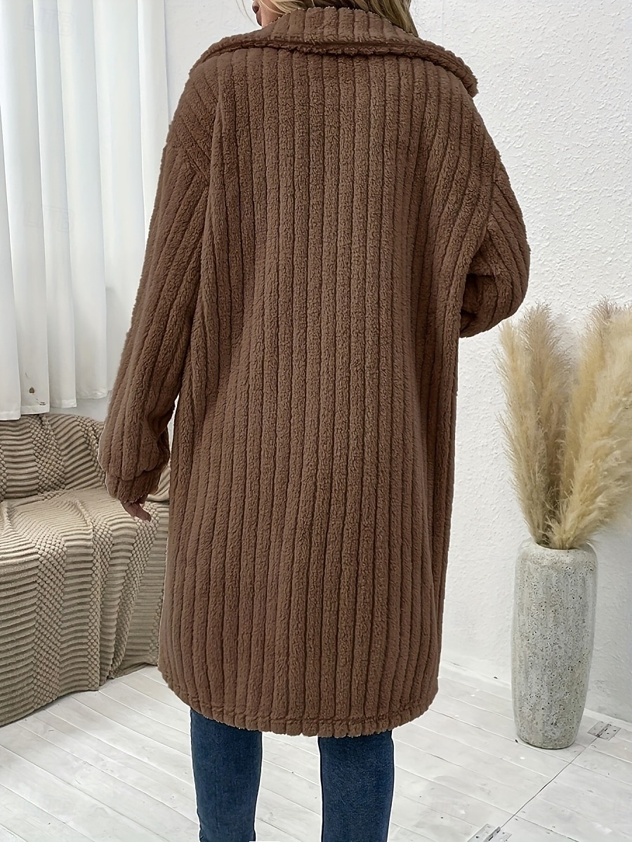 Mujer Abrigo de invierno Chaqueta de sherpa Cómodo Transpirable Bolsillo Botones Casual Plano Vacaciones Calle Casual Ropa Cotidiana Botonadura Simple Largo Cuello Vuelto Ajuste regular Manga Larga 2025 - $36.99 –P6