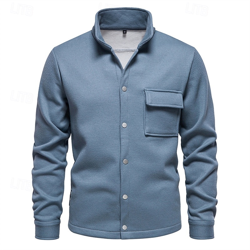 Herren Waffeljacke Fleecejacke Cargo-Jacke Freizeitjacke Urlaub Täglich Warm Tasche Herbst Winter Einfach Mode Klassisch Revers Regulär Schwarz Weiß Marineblau Blau Khaki Jacken 2025 - $54.99 –P14