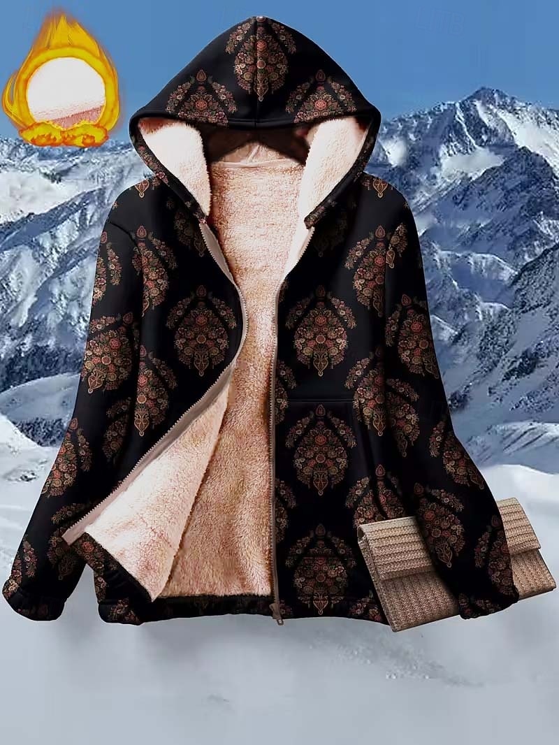Felpe con cappuccio per donna con zip foderate in pile grafiche floreali paisley calde attive vintage a maniche lunghe normali cappuccio top da casa lavoro festa serale quotidiano zip a patchwork del 2026 a $45.99 –P1