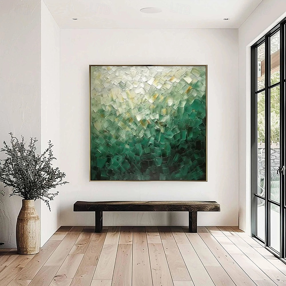 Pintura al óleo hecha a mano, lienzo, decoración artística de pared, abstracto verde contemporáneo para decoración del hogar, pintura enrollada sin marco y sin estirar 2026 - $85.99 –P9