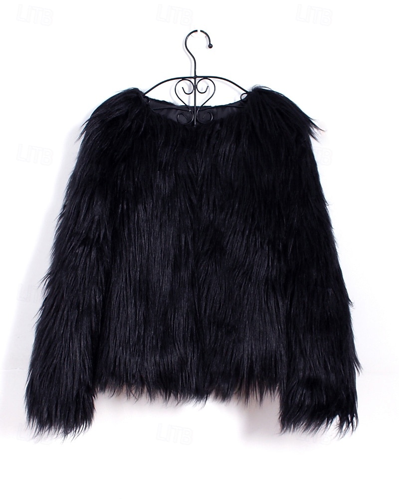 Damen Kunstpelzmantel Warm Bequem Pelze & Leder Mode Einfach Urlaub Straße Ausgehen Wochenende Regulär Rundhalsausschnitt Normale Passform Langarm Oberbekleidung Schwarz Weiß Rosa Herbst Winter 2025 - $39.99 –P11