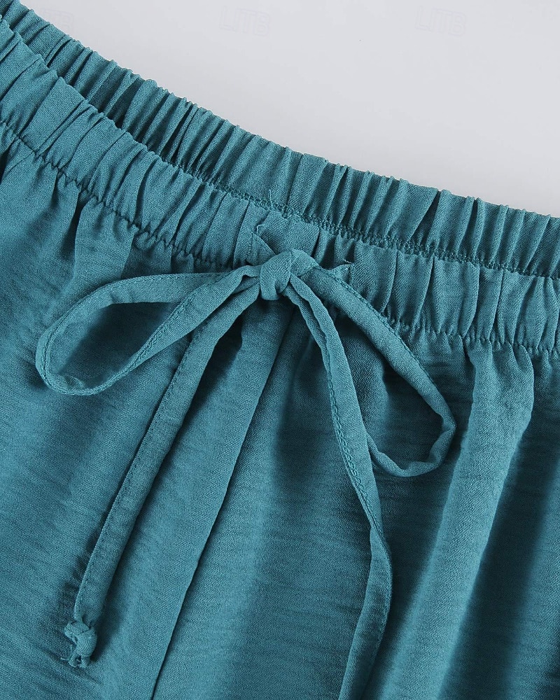 Per donna Gamba larga Chinos Streetwear Casual Lunghezza intera Vita media Semplice Coulisse Tasca Confortevole Micro-elastico All'aperto Vacanza Streetwear Rosso scuro azzurro cielo Nero Bianco del 2025 a $24.99 –P14