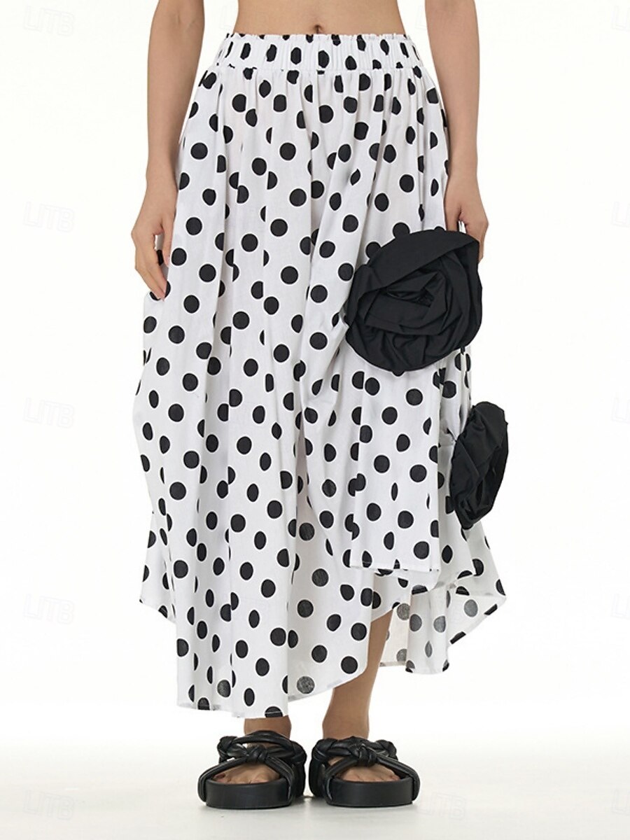 Per donna Gonna Linea A Moda Casual Maxi Vita Alta Gonne A Pois Tasca Elasticizzato Streetwear Quotidiano Bianco e nero Nero / Bianco Nero Bianco Primavera Cotone del 2025 a $57.99 –P9