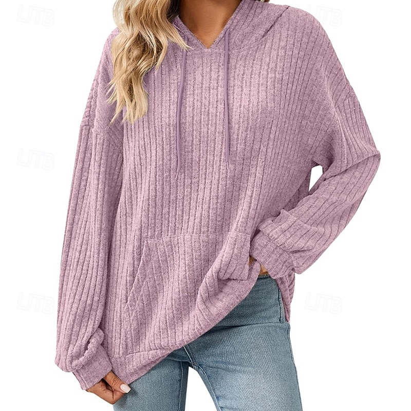 Dam Pullover Hoodie Sweatshirt Slät Ledigt Långärmad Huva Vanliga toppar Gata Helgdag Ficka Ljusgrön Vin Ljuslila Kaki Armégrön Höst Vinter 2025 - $21.99 –P5