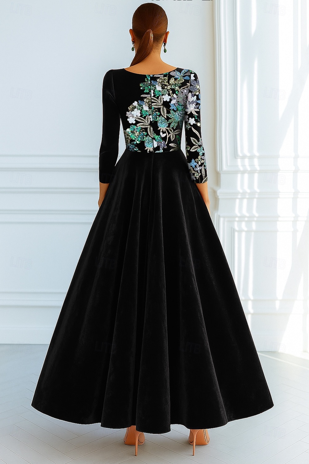 A-Linie Abendkleid Elegant Formelle Kleidung Formell Hochzeit Bodenlang Dreiviertelarm Rundhalsausschnitt Tasche Samt mit Schleife(n) Tasche 2025 2025 - $159.99 –P2