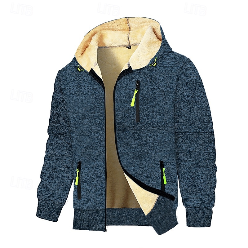 Homens Moletom Full Zip Hoodie Moletom de lã Moletom com capuz forrado de lã Azul denim Preto Azul Marinha Cinzento Escuro Com Capuz Tecido Patchwork Zíper Bloco de cor Desportos e Ar livre Casual de 2026 por $24.99 –P1