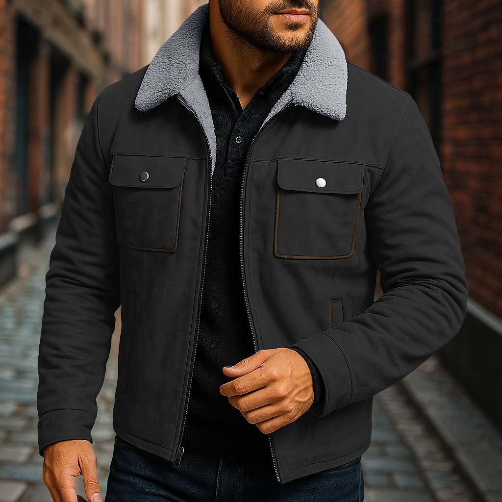 Homme Veste en faux suède Veste Sherpa Veste en Daim Marron Occasionnel Quotidien Chaleur Thermique Avec Poches Automne Hiver Actif ancien Régulier Noir Marron Gris Veste de 2025 ? $45.99 –P6