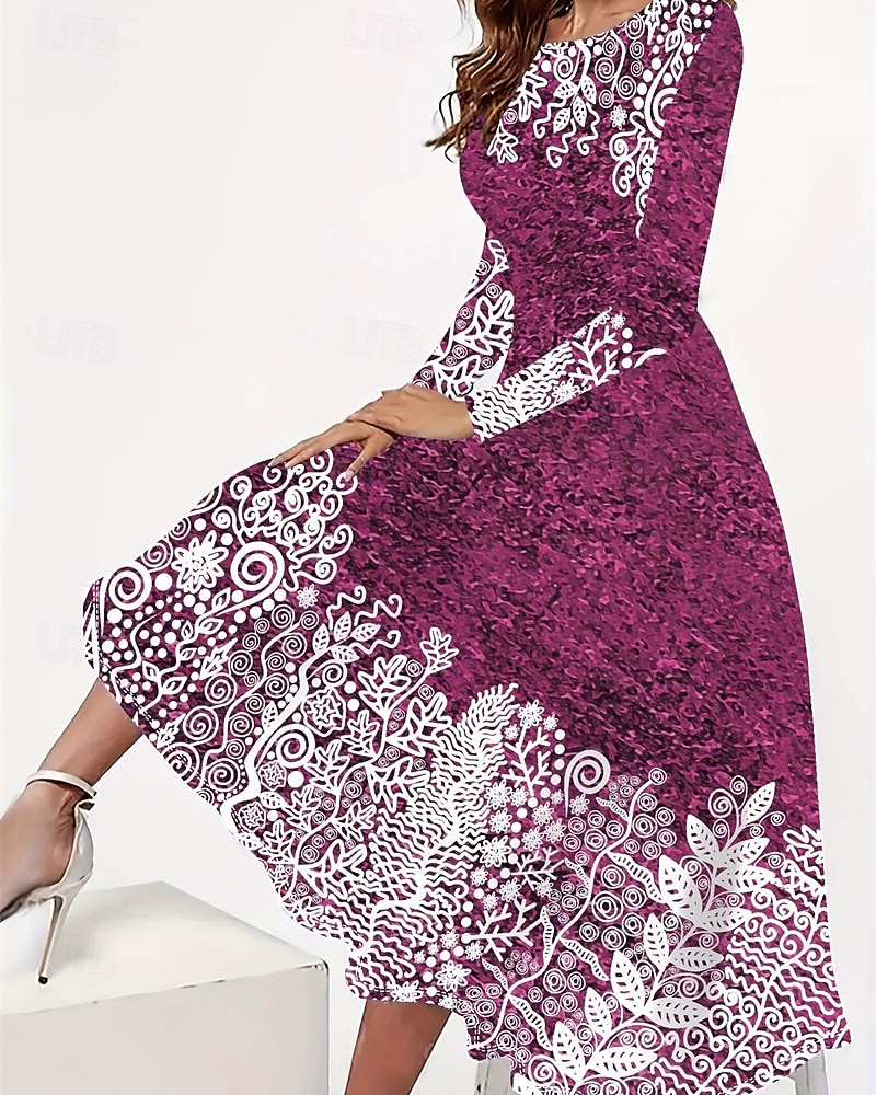 Femmes Robe Longue Maxi Robe Robe bohème Élégant ancien Mode Extérieur Quotidien Sortir Coupe régulière Graphique Papillon manche longue Col ras du cou Bleu Bleu Roi Bleu de minuit Rose Printemps de 2025 ? $25.99 –P2