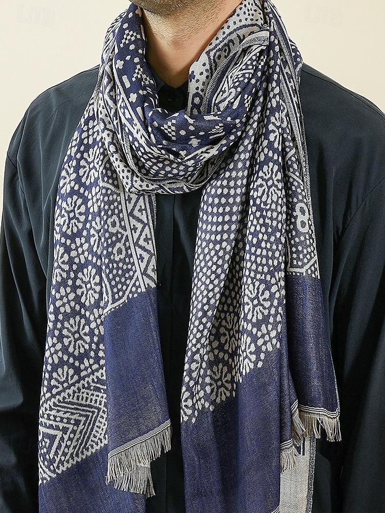 Herreskjerf i bomull med etnisk paisleymønster, mykt og lett sjal, julegave til ham, fritids- og høytidsklær 2026 - $18.99 –P4