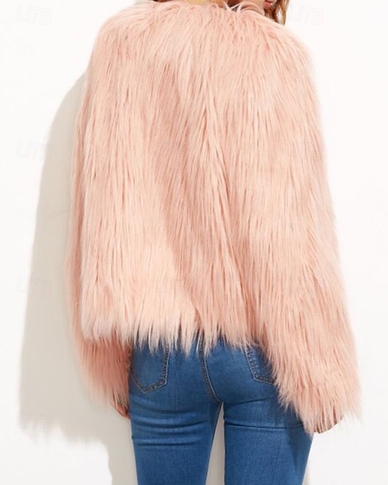 Damen Kunstpelzmantel Warm Bequem Pelze & Leder Mode Einfach Urlaub Straße Ausgehen Wochenende Regulär Rundhalsausschnitt Normale Passform Langarm Oberbekleidung Schwarz Weiß Rosa Herbst Winter 2025 - $39.99 –P6