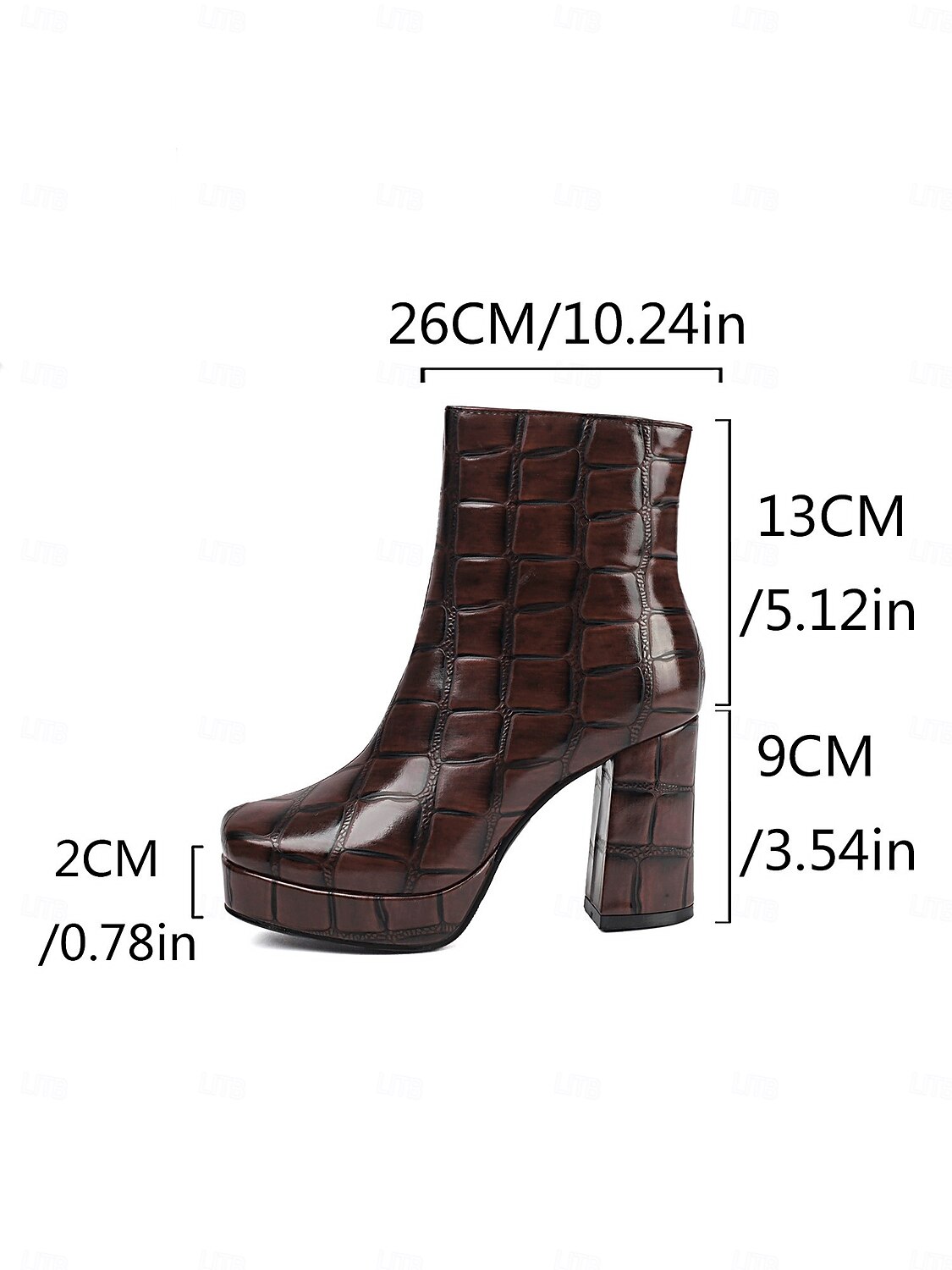 Bottines à plateforme en similicuir marron pour femme, effet croco, talon bloc, style rétro avec fermeture éclair latérale, idéales pour les fêtes, le streetwear et les tenues automne-hiver de 2025 ? $69.99 –P4