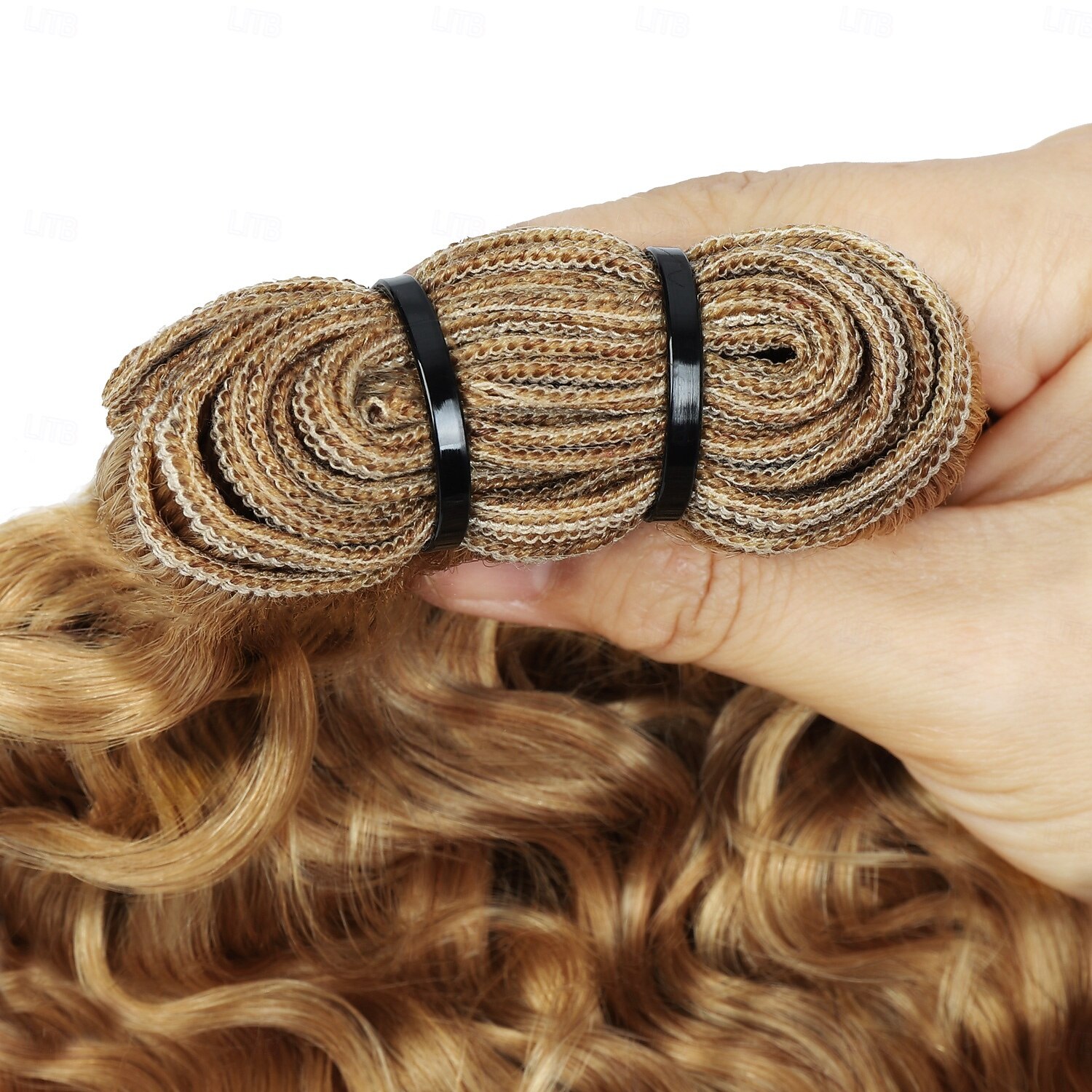 Extensiones de cabello humano rizado birmano, color marrón lino, n.° 27, de 18, 18 y 20 pulgadas, con extremos en espiral. 2025 - $289.39 –P6
