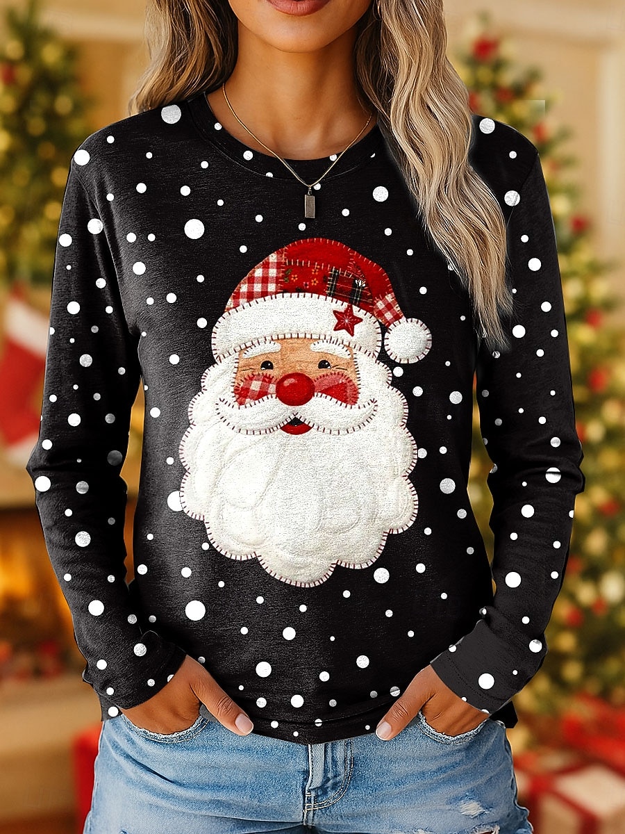 Père Noël Tee Shirt Manche Longue Noel Femme Pull Noël Tee Shirt