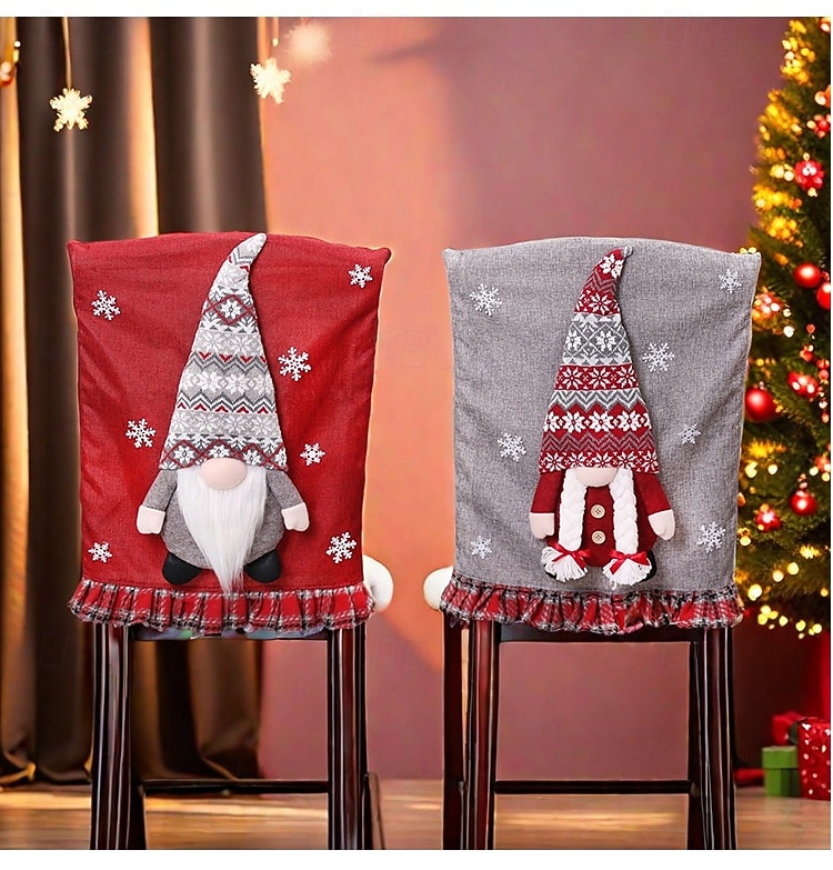 Vánoční potahy na židle potahy bez obličeje na židle s motivem Santa Clause přírodní pytlovina sváteční dekorace židle útulný vánoční potah na jídelní židli vánoční dekorace do domácnosti 2025 - $14.49 –P5