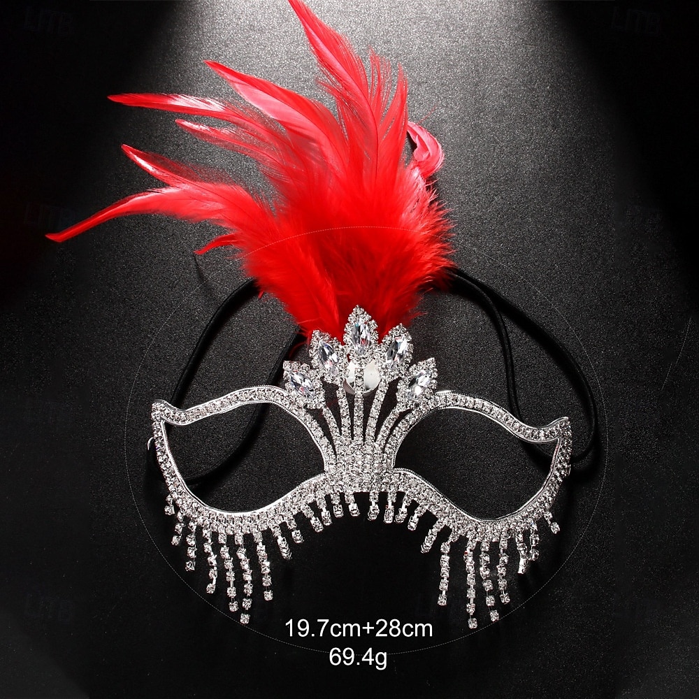Gatsby-Maskenballmaske für Damen mit Federn und Strasssteinen – elegantes Kostümzubehör für Halloween-Partys, Cocktail-Events und Bälle im Stil der 1920er Jahre 2026 - $18.99 –P4