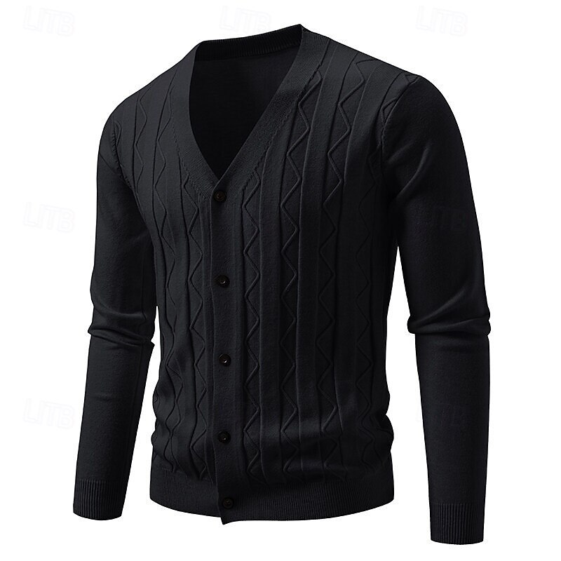 Herren Pullover Strickjacke Gerippt Zopfmuster Stricken Normale