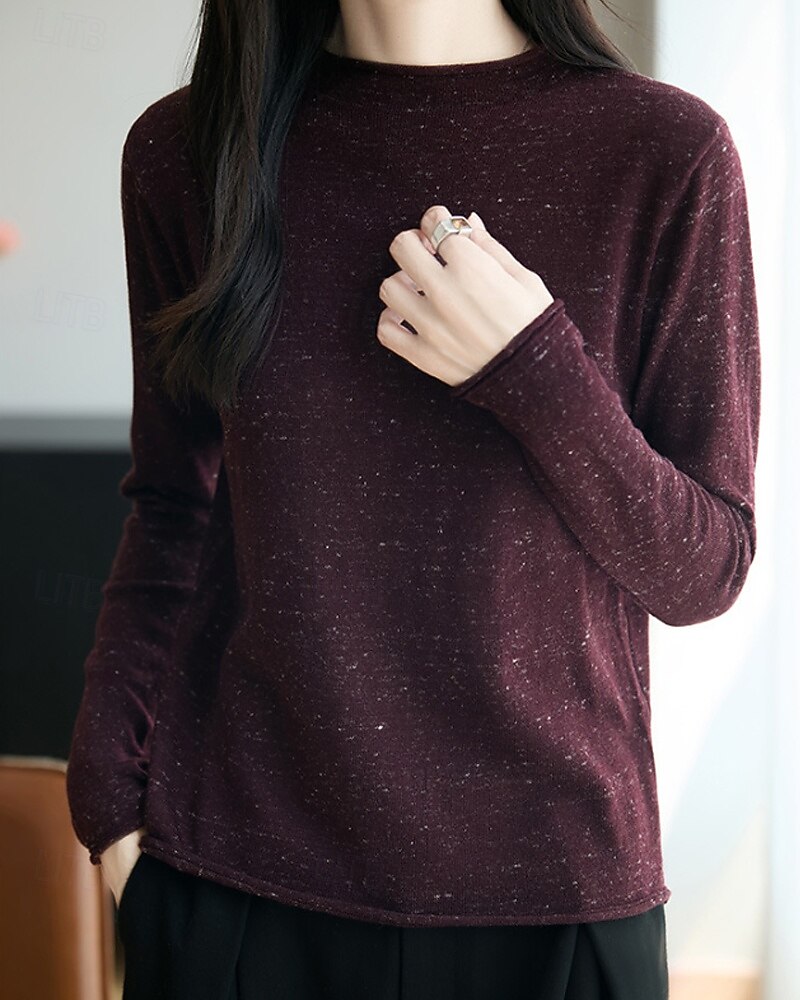 Femmes Pull Streetwear Occasionnel Couleur Unie Côtelé Col ras du