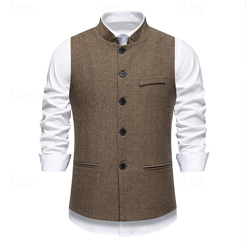 Herren Weste Gilet Urlaub Party Geschäft Mode Lässig Frühling Herbst Tasche Knöpfe Polyester Bequem Karomuster Streifen Einreihig Ein-Knopf Stehkragen Normale Passform Wein Marineblau Dunkelgray 2026 - $35.99 –P8