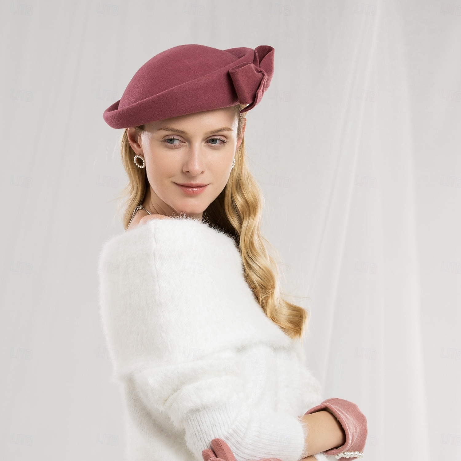 hatter 100 % ull berethatt pillebokshatt bryllup cocktail elegant bryllup med sløyfe ren farge hodeplagg hodeplagg 2025 - $49.99 –P8