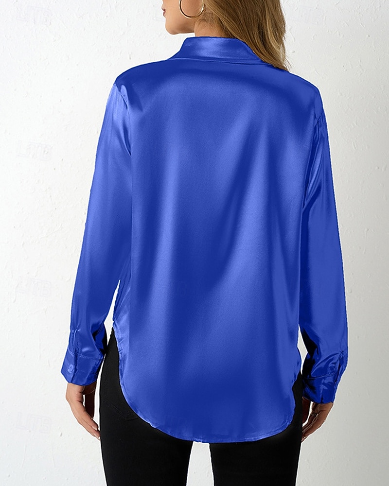 Damskie Koszula Elegancki Szykowny Top satynowy Guziki Równina Elegancki Codzienny Długi rękaw Kołnierzyk koszuli Zwykłe topy Codzienny Wyjściowe Czarny Czerwony Granatowy Królewski błękit Beżowy 2026 - $27.99 –P15